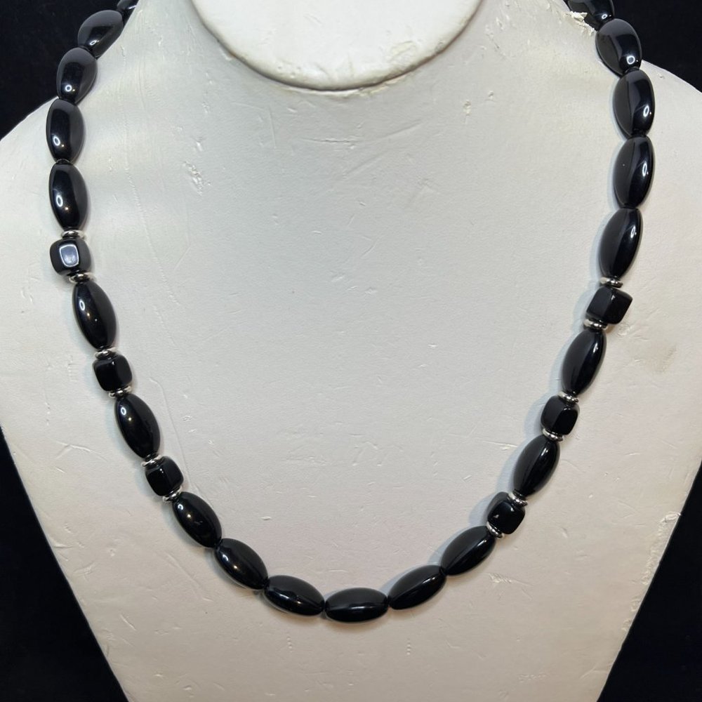 Just for You Silver Tone And Black Beaded Necklace 22" (3894)